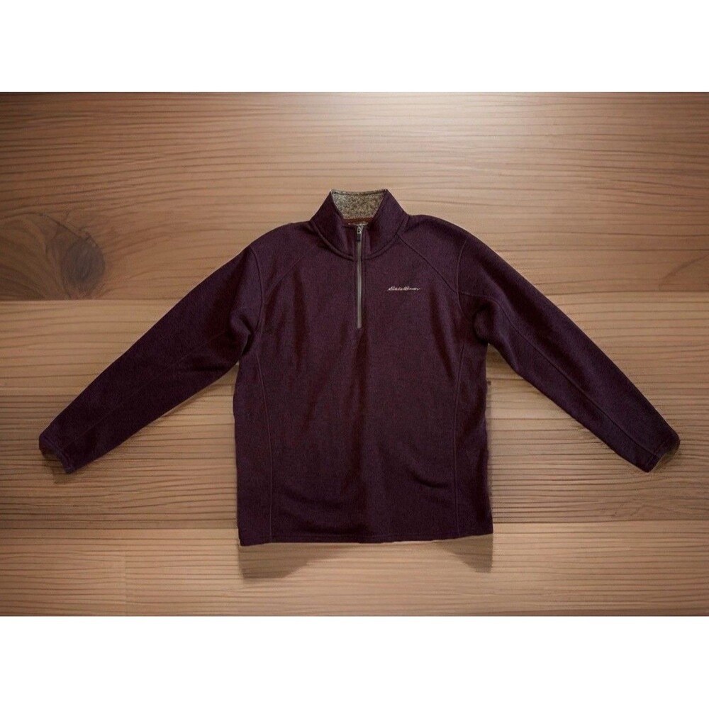 Eddie Bauer Sweater Mens XL Radiator Fleece 1/4 Quarter Zip Pullover Wine Maroon